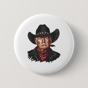 Macaron Rond 5 Cm Vache drôle Western Donald Trump Drapeau États-Uni