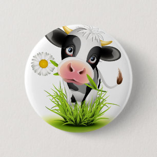 Macaron Rond 5 Cm Vache du Holstein dans l'herbe