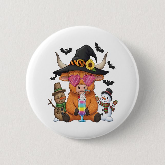 Macaron Rond 5 Cm Vache Halloween Highland (2) (Devant)