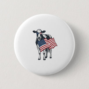 Macaron Rond 5 Cm Vache patriotique Drapeau américain Gravure vintag