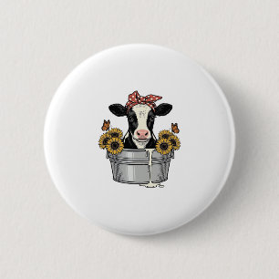 Macaron Rond 5 Cm Vache vintage dans un tuba Tournesol Papillon Vect