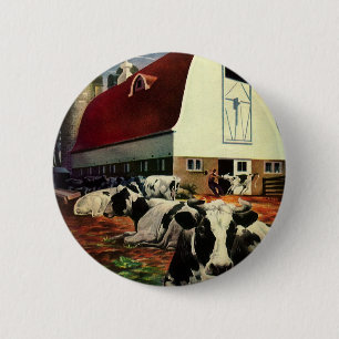 Macaron Rond 5 Cm Vaches vintages de lait Holstein sur les fermes la