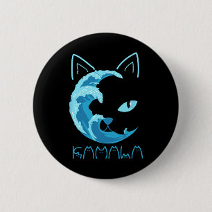 Macaron Rond 5 Cm Vague Bleue Dames Chat Kamala Typographie De Chat