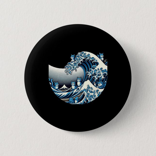 Macaron Rond 5 Cm Vague Mignonne De Chats Bleus Pour Kamala Drôle (Devant)