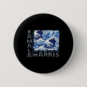 Macaron Rond 5 Cm Vague Mignonne De Chats Bleus Pour Kamala Harris D