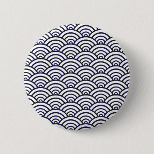 Macaron Rond 5 Cm Vagues bleues japonaises Seigaiha Mer