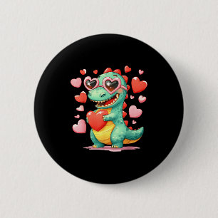 Macaron Rond 5 Cm Valentine Dinosaure Trex Tenant Coeur Fille Sunl B