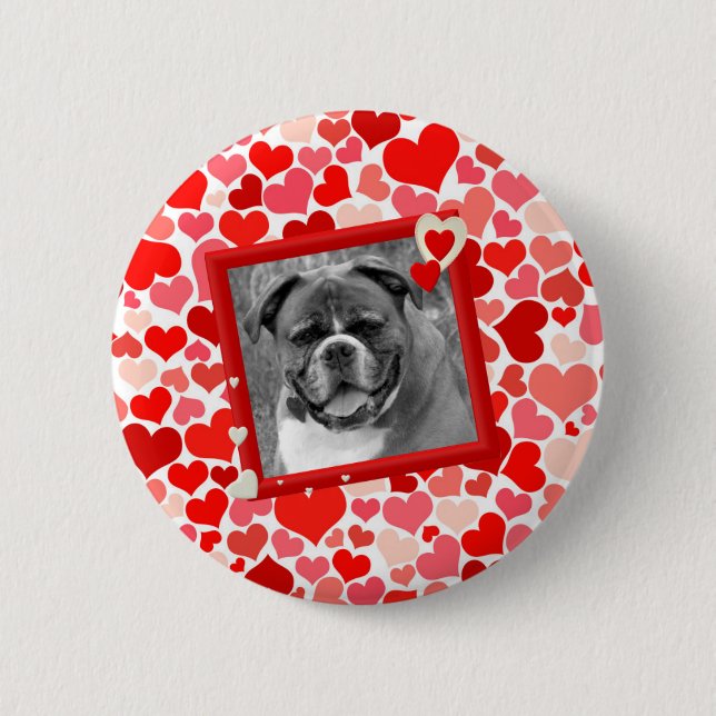Macaron Rond 5 Cm Valentines Boxer Chien Coeurs (Devant)