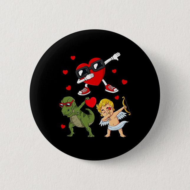 Macaron Rond 5 Cm Valentines Jour Dabbing Coeur Et Amusant Cupide T  (Devant)
