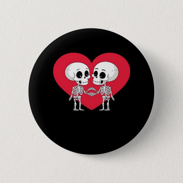 Macaron Rond 5 Cm Valentines Jour Drôle Skeleton Coeur main (Devant)