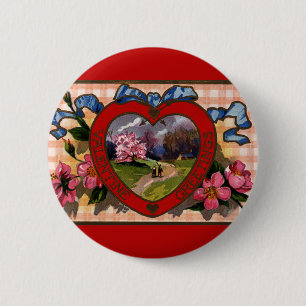 Macaron Rond 5 Cm Valentines vintages Jour Salutations Coeur et Fleu
