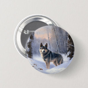Macaron Rond 5 Cm Vallhund Suédois Qu'il neige Noël