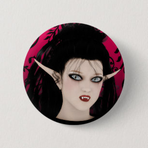 Macaron Rond 5 Cm Vampire gothique d'art de diva foncée