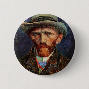 Macaron Rond 5 Cm Van Gogh ; Autoportrait avec Casquette Grey Felt