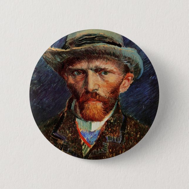 Macaron Rond 5 Cm Van Gogh ; Autoportrait avec Casquette Grey Felt (Devant)
