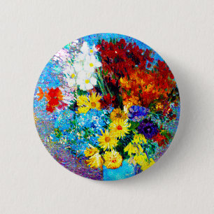 Macaron Rond 5 Cm Van Gogh Flowers dans un Vase Bleu