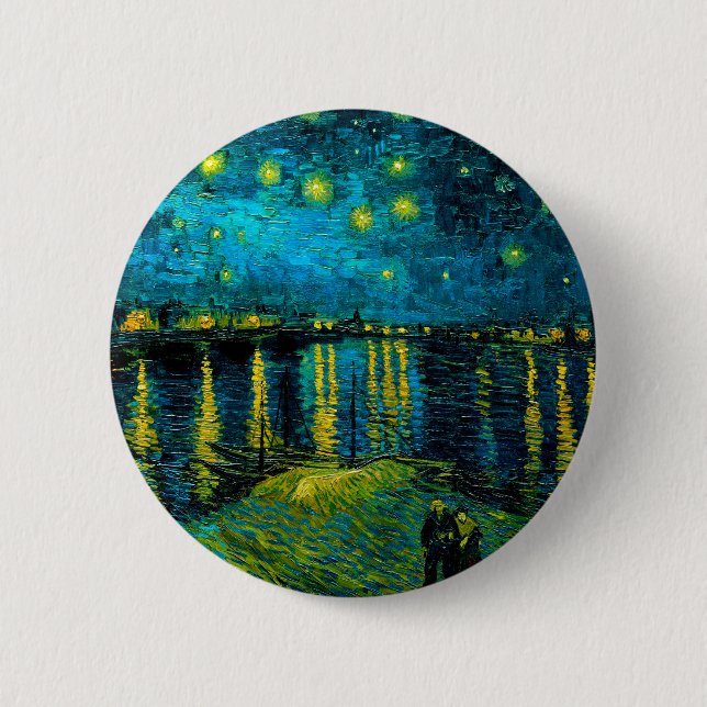 Macaron Rond 5 Cm Van Gogh Nuit étoilée sur le Rhône (Devant)