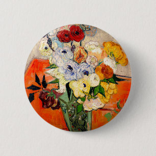 Macaron Rond 5 Cm Van Gogh Roses and Anemones