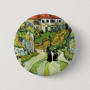 Macaron Rond 5 Cm Van Gogh - Rue du village et marches à Auvers