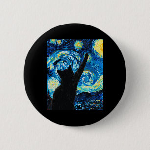 Macaron Rond 5 Cm Van Gogh Starry Amoureux des chats de nuit Kitten