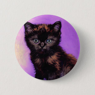 Macaron Rond 5 Cm Van Gogh Style Chat pourpre