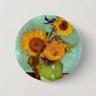 Macaron Rond 5 Cm Van Gogh - Trois Tournesols Dans Un Vase - Art