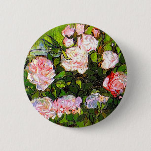 Macaron Rond 5 Cm Van Gogh Vie morte avec des roses roses roses