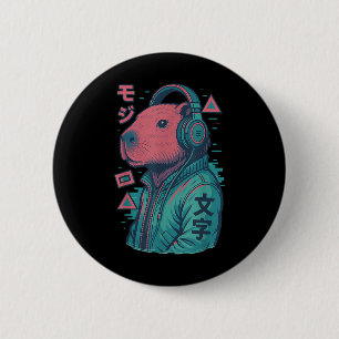 Macaron Rond 5 Cm Vaporwave Capybara Anime d'art japonais Manga Ukiy