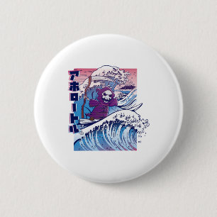 Macaron Rond 5 Cm Vaporwave drôle Kanagawa Grande Vague Japon Surf 