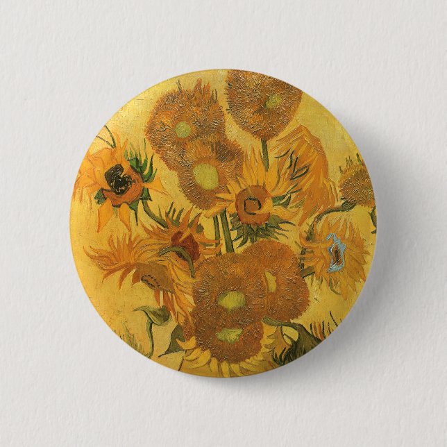 Macaron Rond 5 Cm Vase avec 15 tournesols par Vincent van Gogh (Devant)