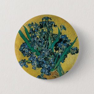 Macaron Rond 5 Cm Vase avec Irises par Vincent van Gogh, Art Vintage