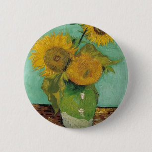 Macaron Rond 5 Cm Vase avec trois tournesols, Vincent van Gogh