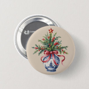 Macaron Rond 5 Cm Vase vintage avec arbre de Noël en chinoiserie et