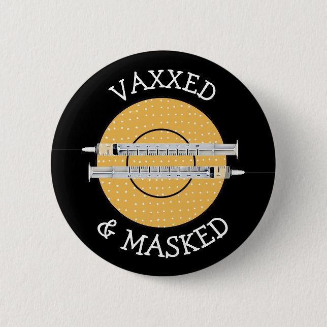 Macaron Rond 5 Cm Vaxxed et masqué contre Covid-19 (Devant)