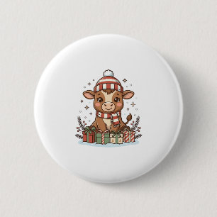 Macaron Rond 5 Cm Veau de Noël mignon avec cadeaux Vintage Vector_1
