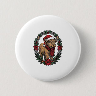 Macaron Rond 5 Cm Veau de Noël Vintage Gravure Fête T-Shirt