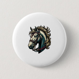 Macaron Rond 5 Cm Vecteur de tête de cheval de gravure vintage