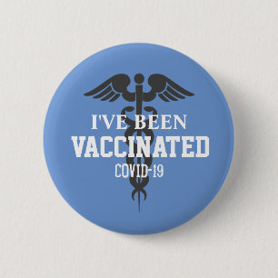 Macaron Rond 5 Cm Vécu vacciné 19 Blanc Bleu Médicale