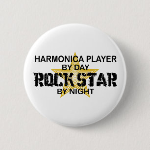 Macaron Rond 5 Cm Vedette du rock d'harmonica par nuit