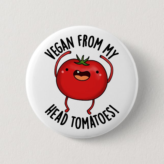 Macaron Rond 5 Cm Vegan de la tête aux tomates Blague drôle de légum (Devant)