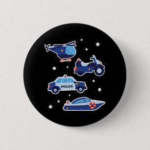 Macaron Rond 5 Cm Véhicules de police de caricatures mignonnes