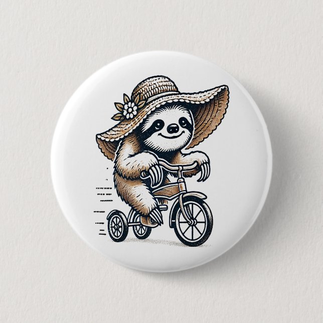 Macaron Rond 5 Cm Vélo d'équitation Sloth (Devant)