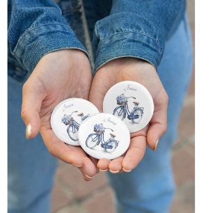 Macaron Rond 5 Cm Vélo en Delft Blue personnalisable