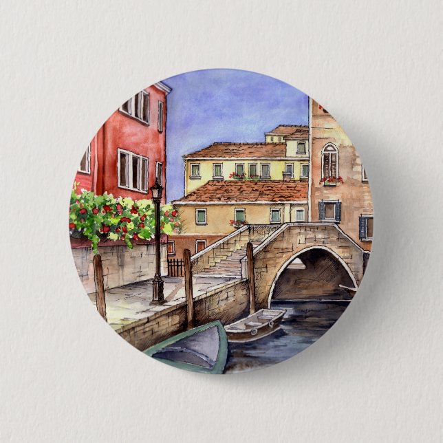 Macaron Rond 5 Cm Venise - Stylo & Laver Aquarelle (Devant)