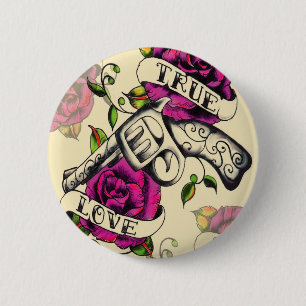 Macaron Rond 5 Cm Véritable illustration de pistolet et de roses