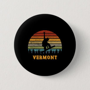 Macaron Rond 5 Cm Vermont Vintage Sun Snowboard Snowboard Retro