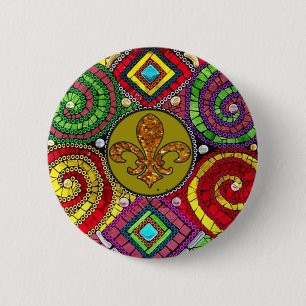 Macaron Rond 5 Cm Verre souillé Fleur De Lis Abstract
