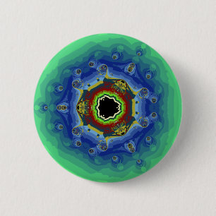 Macaron Rond 5 Cm Vert bleu de mandala de fractale de paon