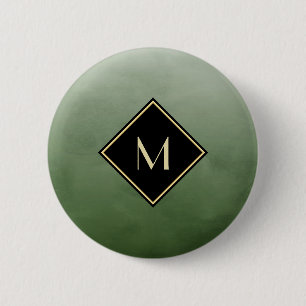 Macaron Rond 5 Cm Vert Brossé Élégant Avec Monogramme Or Simple