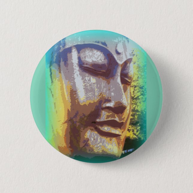 Macaron Rond 5 Cm vert visage bouddha (Devant)